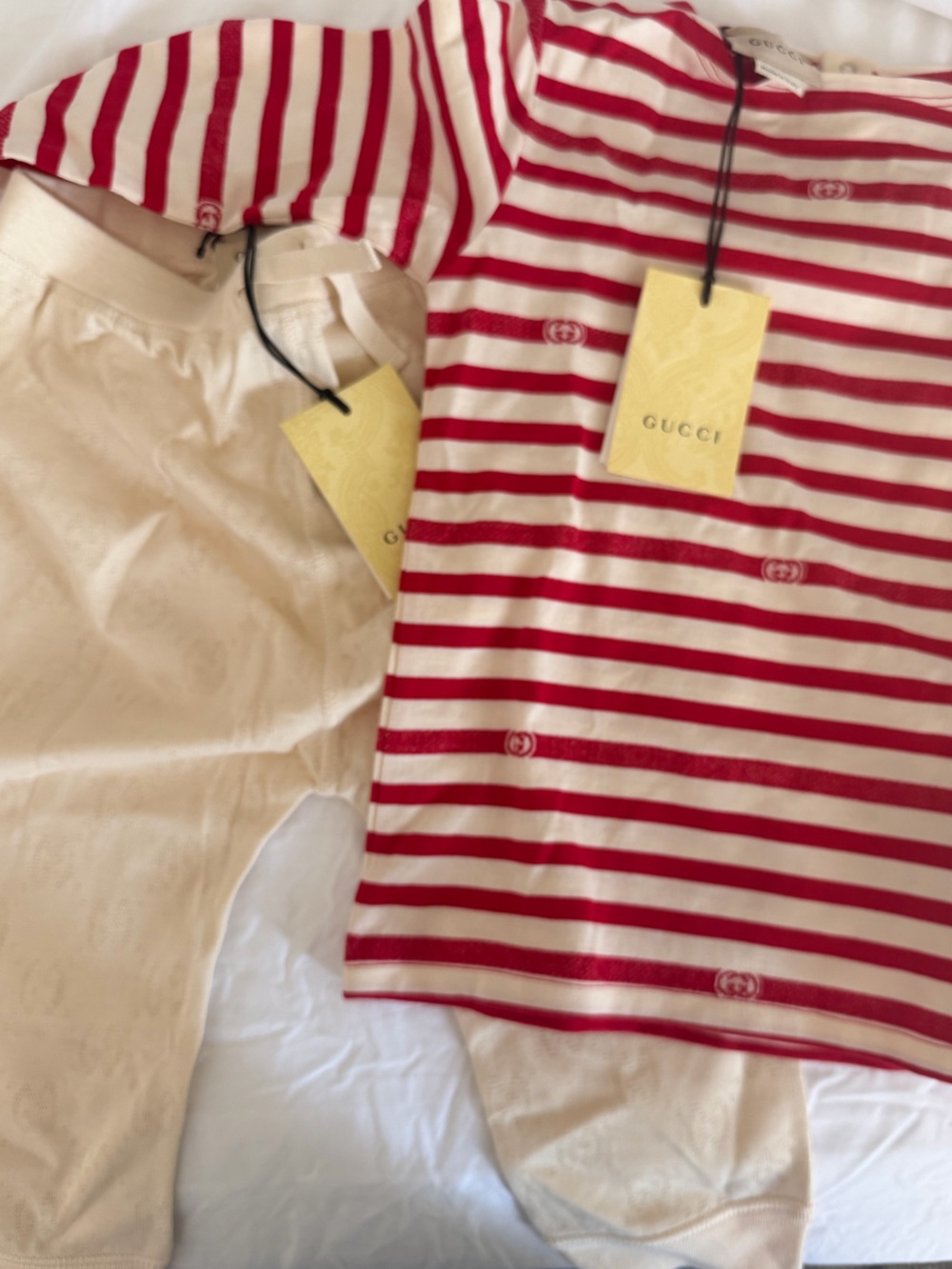 Gucci Kids Red and Cream Striped Matching Set